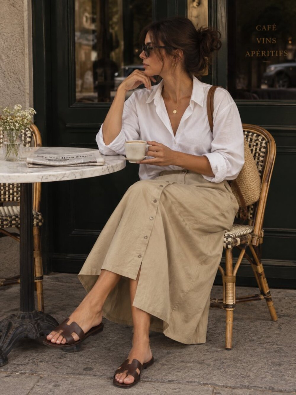 Vintage Sag Harbor Khaki Cotton Midi Skirt XL Snap Front 90s Utility ✨
